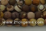 CRO1071 15.5 inches 6mm round matte brown zebra jasper beads