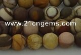 CRO1072 15.5 inches 8mm round matte brown zebra jasper beads