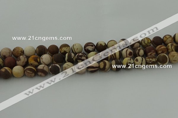 CRO1073 15.5 inches 10mm round matte brown zebra jasper beads