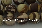 CRO1074 15.5 inches 12mm round matte brown zebra jasper beads