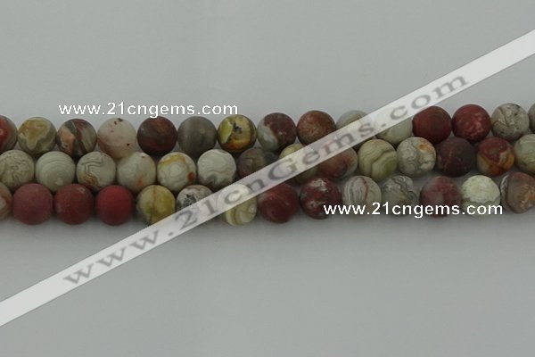 CRO1094 15.5 inches 12mm round matte laguna lace agate beads