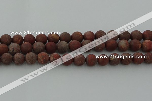 CRO1104 15.5 inches 12mm round matte pomegranate jasper beads