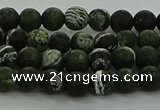 CRO1120 15.5 inches 4mm round matte green silver line jasper beads