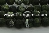 CRO1121 15.5 inches 6mm round matte green silver line jasper beads