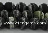 CRO1123 15.5 inches 10mm round matte green silver line jasper beads