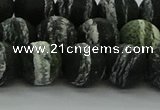 CRO1124 15.5 inches 12mm round matte green silver line jasper beads