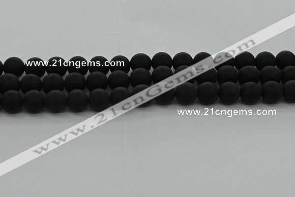 CRO1134 15.5 inches 12mm round matte black agate gemstone beads