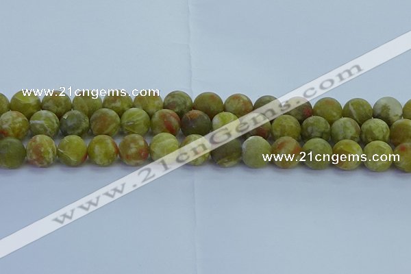 CRO1154 15.5 inches 12mm round matte green dragon serpentine jasper beads
