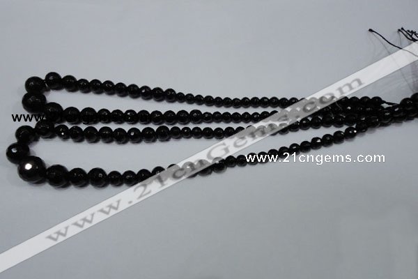 CRO702 15.5 inches 6mm – 14mm faceted round black agate beads