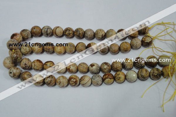 CRO765 15.5 inches 14mm faceted round picture jasper beads wholesale