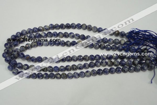 CRO772 15.5 inches 8mm faceted round blue spot stone beads wholesale