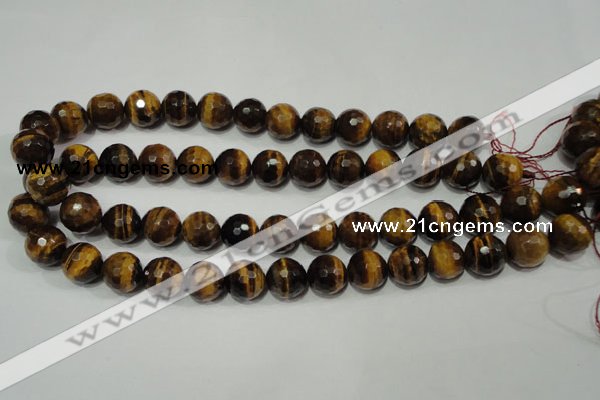CRO785 15.5 inches 14mm faceted round yellow tiger eye beads wholesale