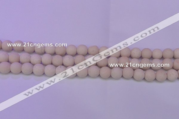 CRO794 15.5 inches 12mm round matte rice white fossil beads