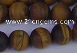 CRO965 15.5 inches 14mm round matte yellow tiger eye beads wholesale