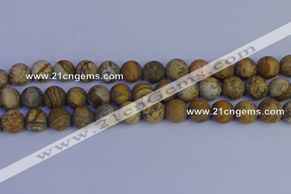 CRO975 15.5 inches 14mm round matte picture jasper beads wholesale