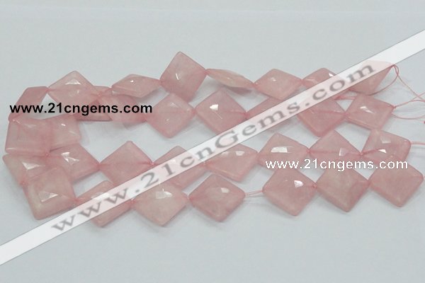 CRQ107 15.5 inches 20*20mm faceted diamond natural rose quartz beads