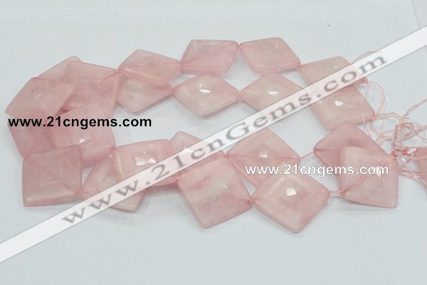 CRQ108 15.5 inches 30*30mm faceted diamond natural rose quartz beads