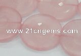 CRQ111 15.5 inches 30mm faceted coin natural rose quartz beads