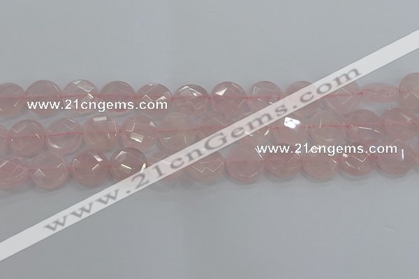 CRQ139 15.5 inches 15mm faceted coin natural rose quartz beads