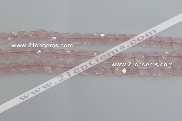 CRQ154 15.5 inches 10mm faceted square natural rose quartz beads