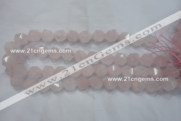 CRQ304 15 inches 14mm faceted nuggets rose quartz beads