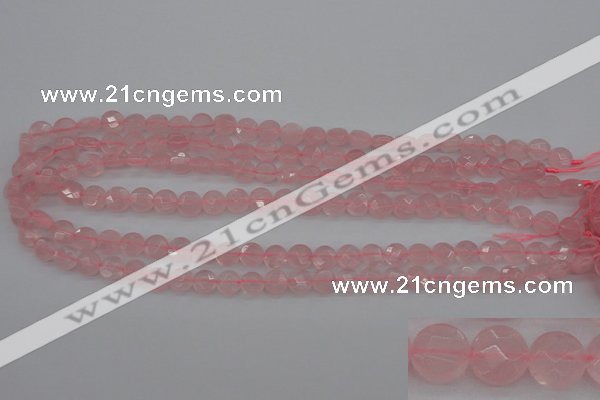 CRQ360 15.5 inches 8mm faceted coin rose quartz beads wholesale