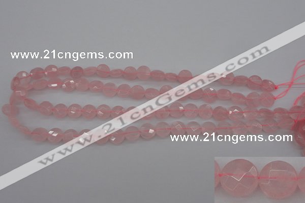 CRQ361 15.5 inches 10mm faceted coin rose quartz beads wholesale