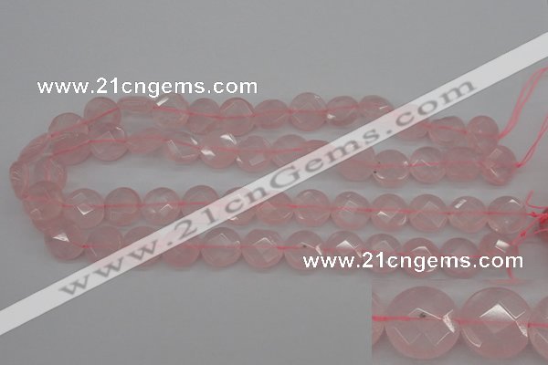 CRQ362 15.5 inches 15mm faceted coin rose quartz beads wholesale