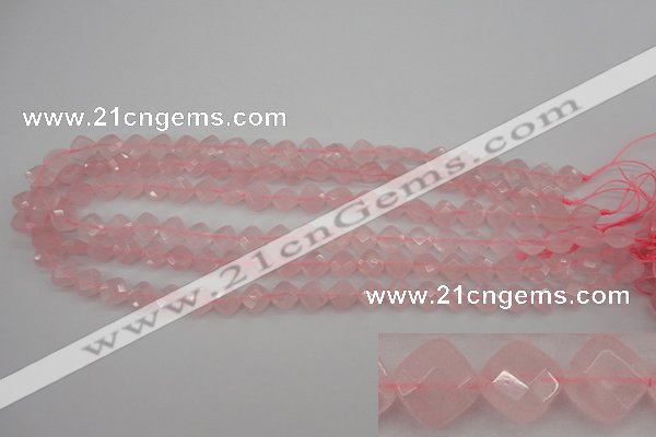 CRQ368 15.5 inches 8*8mm faceted diamond rose quartz beads