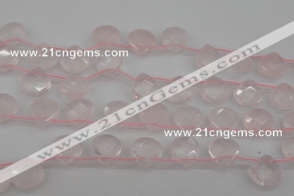 CRQ380 15.5 inches 13*13mm faceted briolette rose quartz beads