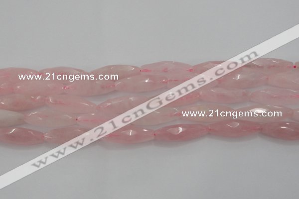 CRQ381 15.5 inches 10*30mm faceted rice rose quartz beads