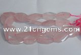 CRQ386 20*30mm - 22*35mm twisted & faceted freeform rose quartz beads