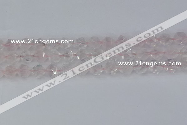 CRQ403 15.5 inches 10mm faceted nuggets rose quartz beads