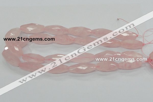 CRQ41 15.5 inches 14*32mm faceted rice natural rose quartz beads