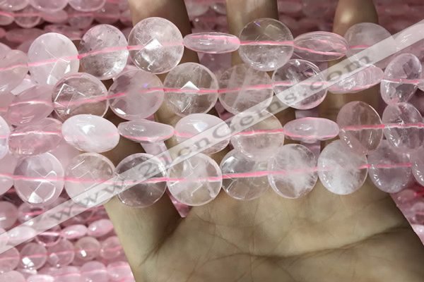 CRQ553 15.5 inches 14mm faceted coin rose quartz beads wholesale