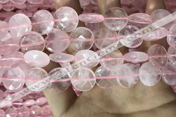 CRQ554 15.5 inches 16mm faceted coin rose quartz beads wholesale