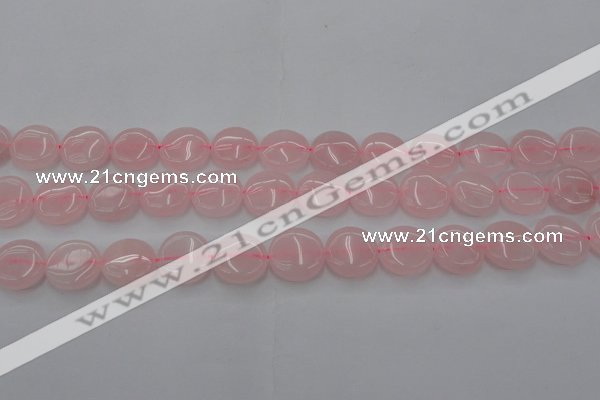 CRQ601 15.5 inches 12mm flat round rose quartz beads wholesale