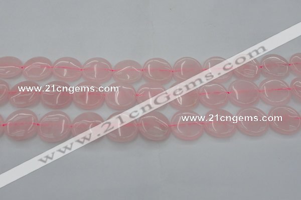 CRQ603 15.5 inches 18mm flat round rose quartz beads wholesale