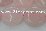 CRQ605 15.5 inches 25mm flat round rose quartz beads wholesale