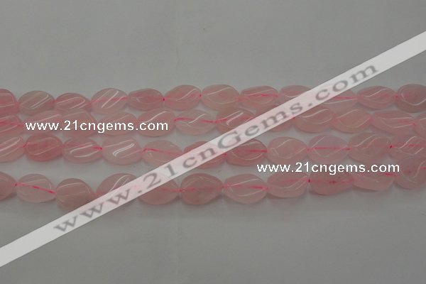 CRQ640 15.5 inches 13*18mm twisted flat teardrop rose quartz beads