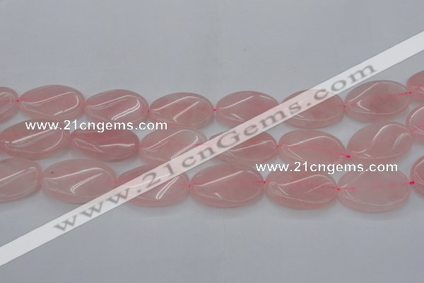 CRQ647 15.5 inches 25*35mm twisted oval rose quartz beads