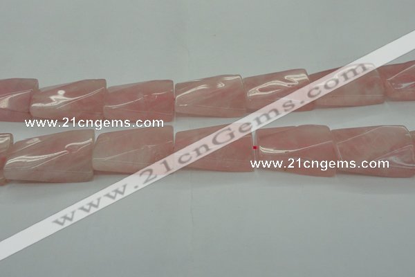 CRQ652 15.5 inches 25*35mm twisted rectangle rose quartz beads