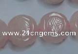 CRQ667 15.5 inches 20mm carved coin rose quartz beads