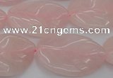 CRQ668 15.5 inches 22*30mm carved leaf rose quartz beads