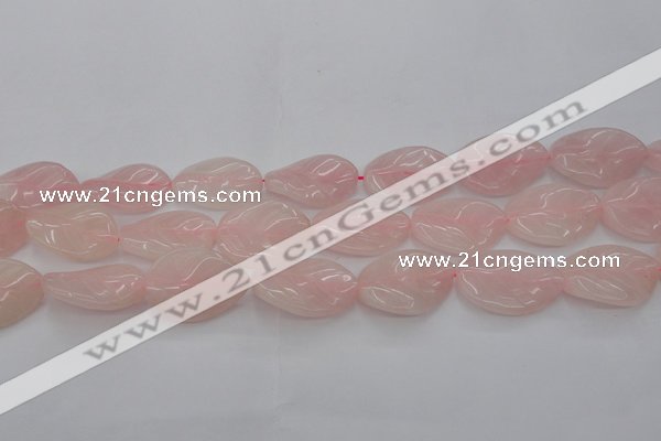 CRQ668 15.5 inches 22*30mm carved leaf rose quartz beads