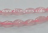 CRQ69 15.5 inches 6*12mm twisted rice natural rose quartz beads