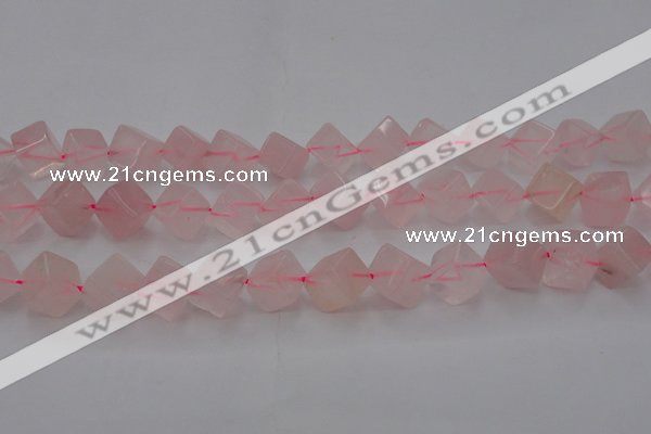 CRQ694 15.5 inches 10*10mm cube rose quartz beads wholesale