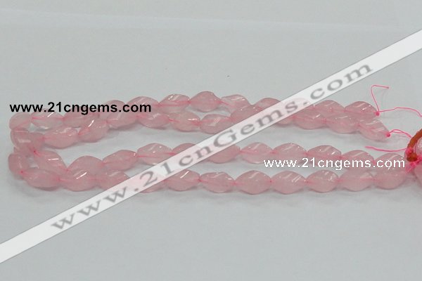 CRQ70 15.5 inches 8*16mm twisted rice natural rose quartz beads