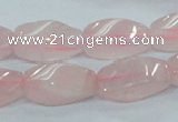 CRQ71 15.5 inches 10*22mm twisted rice natural rose quartz beads