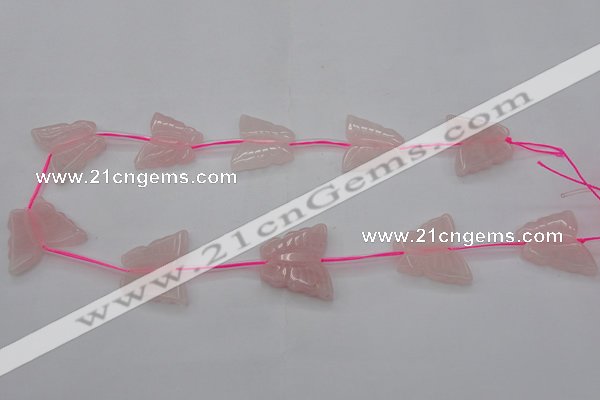 CRQ716 15.5 inches 25*30mm carved butterfly rose quartz beads